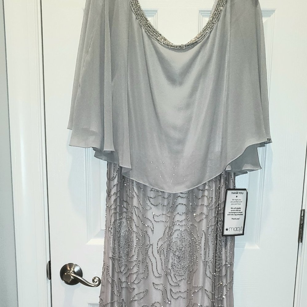JKARA Beaded Popover Silver Gown . . . Never worn, size 18